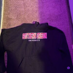 Champion Black Hoodie with Red and White Logo